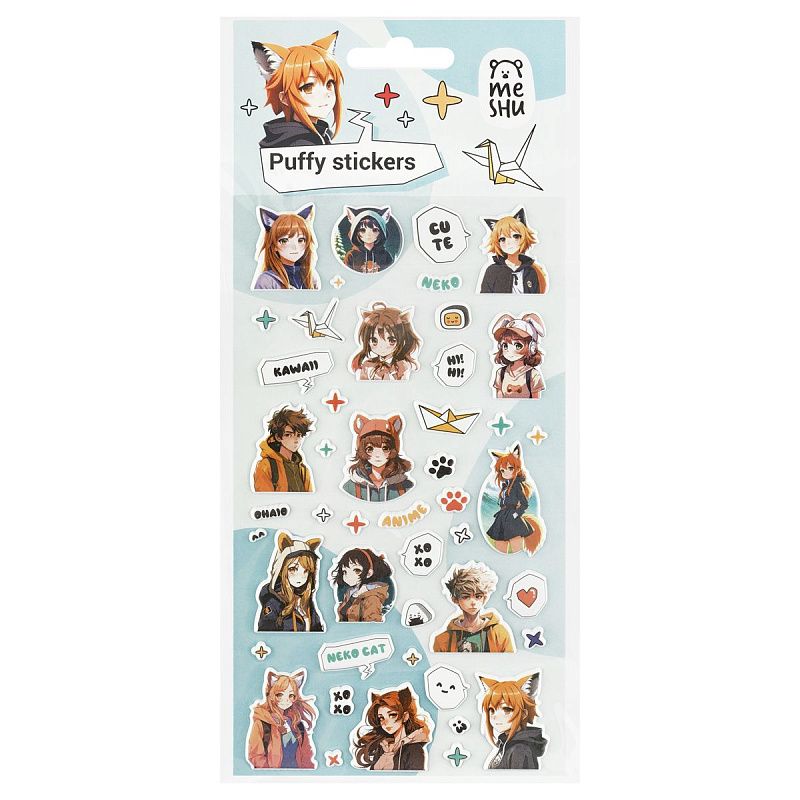 Наклейки объемные MESHU "Neko", 10*23см, пакет европодвес