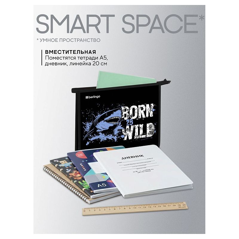 Папка для тетрадей 1 отделение, А5 Berlingo "Born to be WILD", 240*205*40мм, пластик, на молнии 