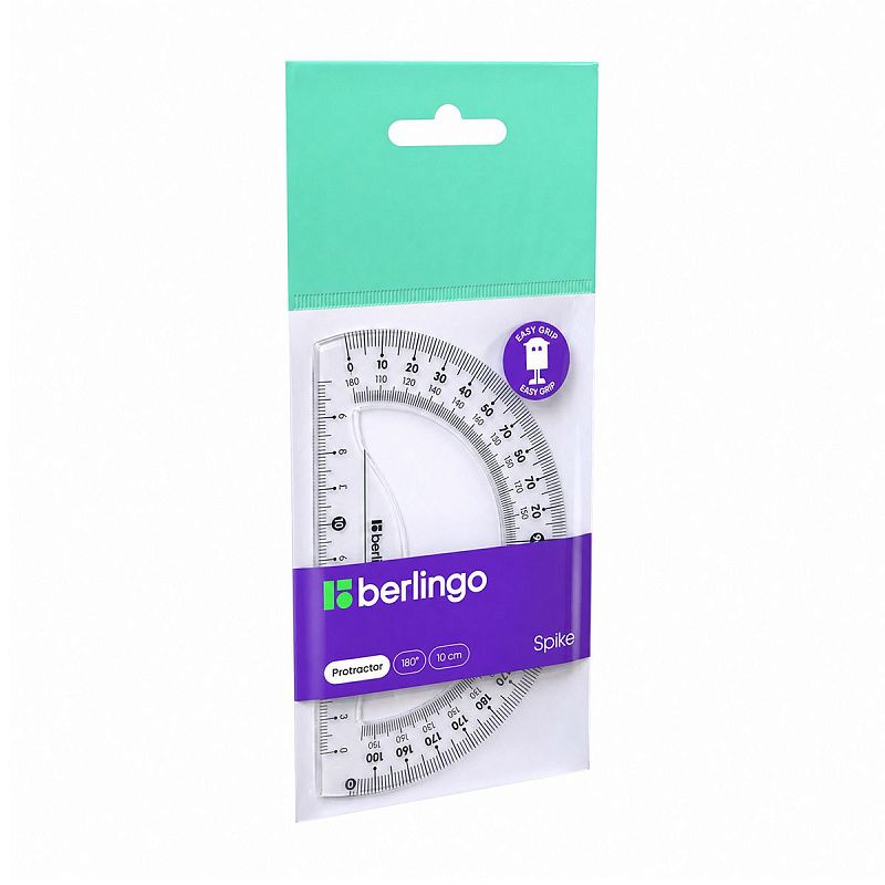 Транспортир 10см, 180° Berlingo "Spike", пластиковый, прозрачный, европодвес 