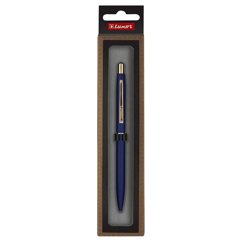 Ручка шариковая Luxor "Sterling" синяя, 1,0мм, корпус синий/золото, кнопочный механизм, футляр 