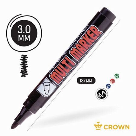 Маркер перманентный CROWN "Multi Marker", ЧЕРНЫЙ, круглый наконечник, 3 мм, CPM-800 