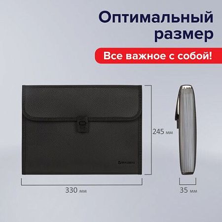 Папка для бумаг и документов с замком и 13 отделениями BRAUBERG "HIT", А4, пластик, черная, 229572 
