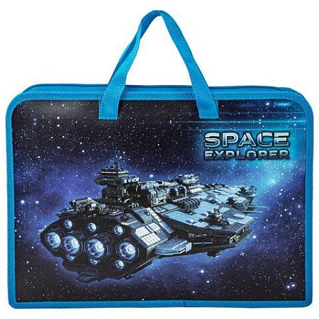 Папка на молнии с ручками ЮНЛАНДИЯ А4, 1 отделение, пластик, ширина 45 мм, "Space explorer", 270949 