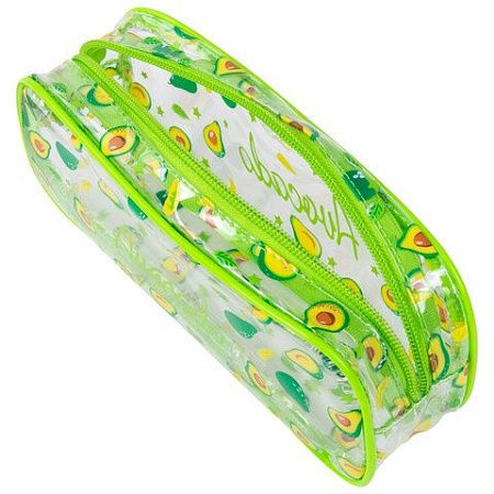 Пенал-косметичка BRAUBERG LUCENT на молнии, прозрачный, "Avocado", 21х5х9 см, 270054 