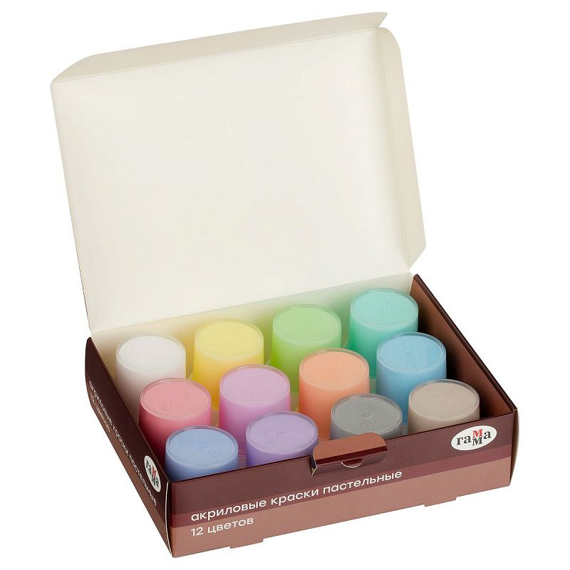 Краски акриловые декоративные Гамма "Хобби", 12 цветов, 20 мл, картон.упак., пастельные цвета