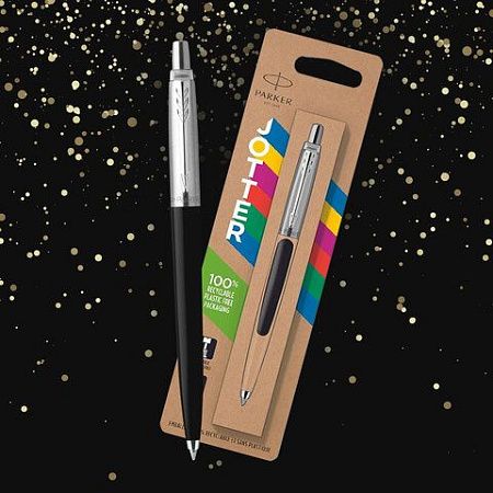 Ручка шариковая PARKER "Jotter Plastic CT", корпус черный, ежедневник А5 черный, золотой срез, пакет, 880894 