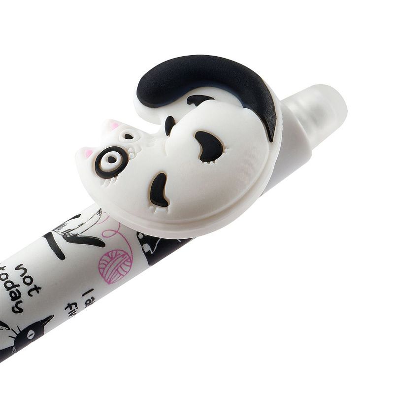 Ручка гелевая стираемая автоматическая MESHU "Funny cats" синяя, 0,5мм, корпус ассорти, с топпером 