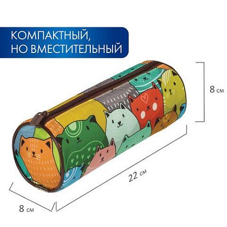 Пенал-тубус BRAUBERG, с эффектом Soft Touch, мягкий, "Cats", 22х8 см, 229008 