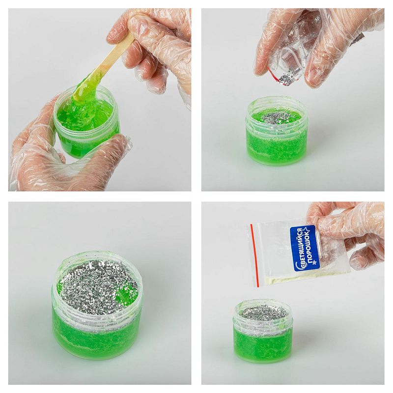 Набор для создания слайма ТРИ СОВЫ Slime party "Кото-пришельцы", зеленый, наполнение - блестки, светится в темноте, аромат бабл гам, картонная коробка