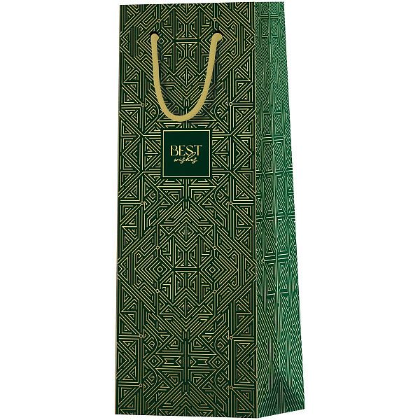 Пакет подарочный 12*36*8,5см MESHU "Strict pattern", матовое ламинирование, отд.фольгой, под бутылку