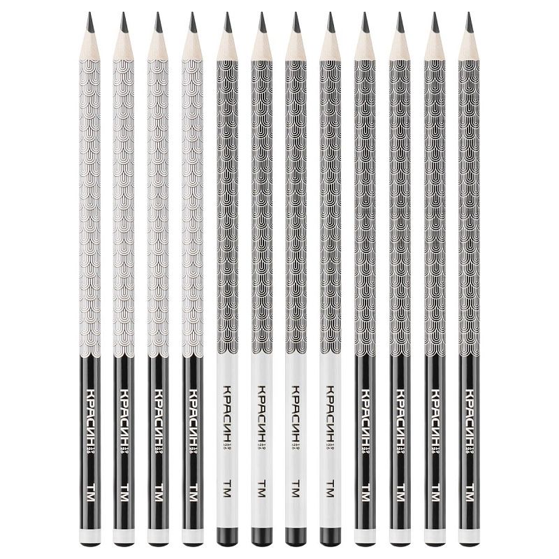 Карандаш ч/г Красин "Черное и белое" ТМ (НВ),  кругл., заточен., ассорти. 