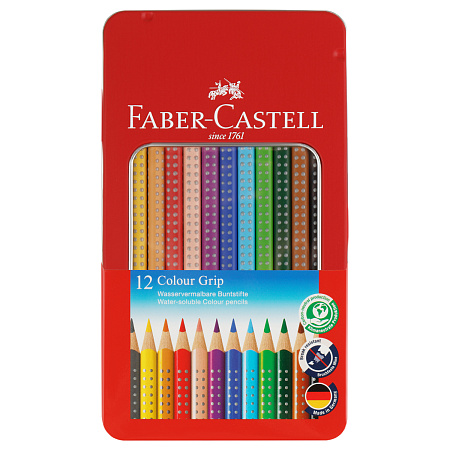 Карандаши цветные Faber-Castell "Grip", 12цв., трехгран., заточен., метал. кор.