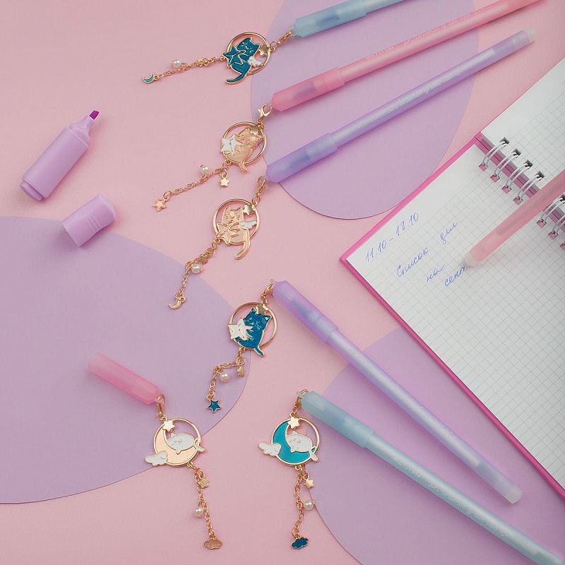 Ручка гелевая стираемая MESHU "Grace cats" синяя, 0,5мм, корпус ассорти, с топпером 