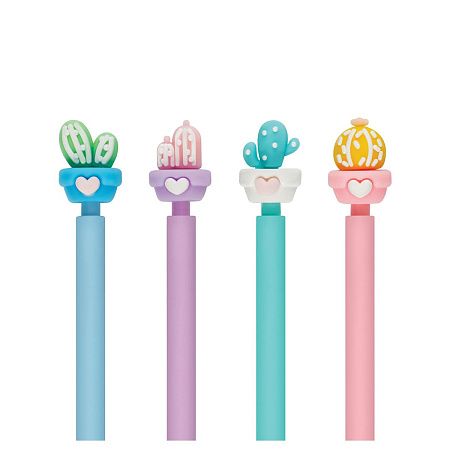 Ручка шариковая автоматическая MESHU "Lovely Cactus" синяя, 0,7мм, корпус ассорти, с топпером 