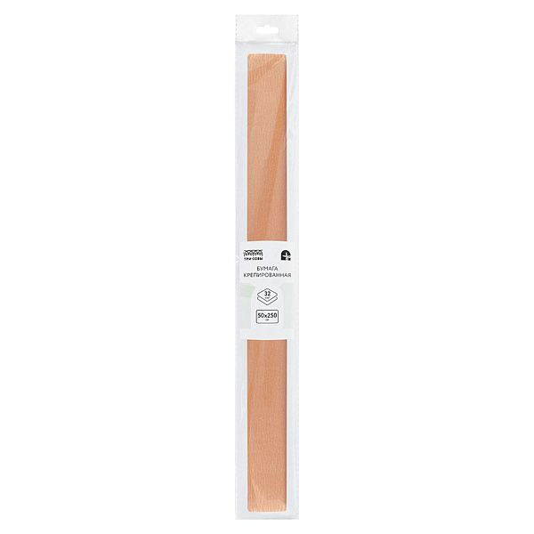 Бумага крепированная ТРИ СОВЫ, 50*250см, 32г/м2, персиковая, в рулоне, пакет с европодвесом Бумага крепированная ТРИ СОВЫ, 50*250см, 32г/м2, персиковая, в рулоне, пакет с европодвесом