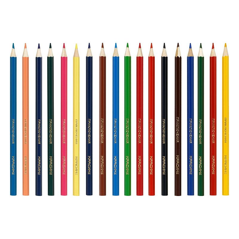 Карандаши цветные Красин "Приключения", 18цв., шестигран., заточен., картон, европодвес