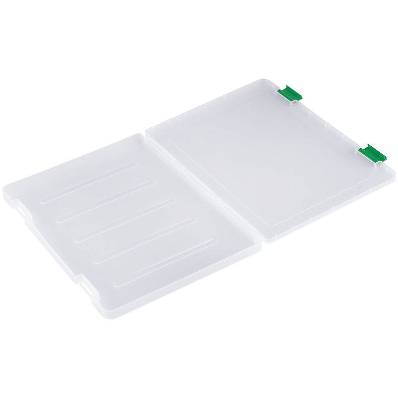 Папка для документов СТАММ А4, 230*305*23мм, пластик., прозрачная, зеленые защелки 