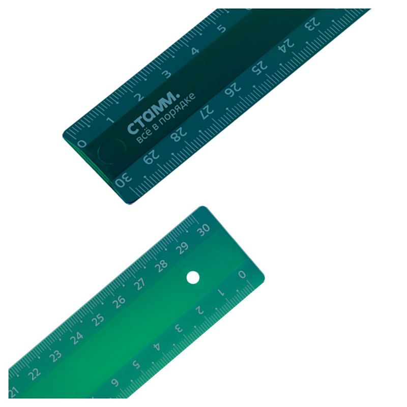 Линейка 30см СТАММ, пластиковая, 2 шкалы, зеленый хамелеон, европодвесс 