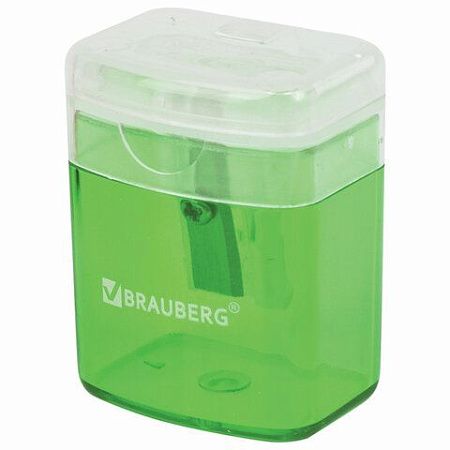 Точилка BRAUBERG "OfficeBox", с контейнером и крышкой, прямоугольная, в упаковке с подвесом, ассорти, 222494 