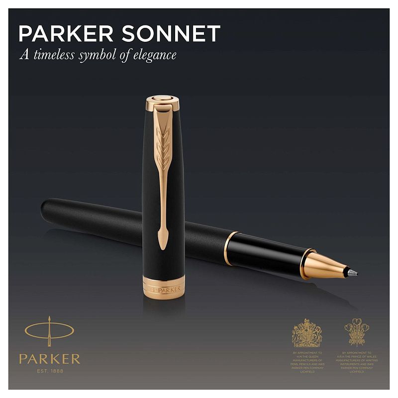 Ручка-роллер Parker "Sonnet Matte Black GT" черная, 0,8мм, подарочная упаковка 
