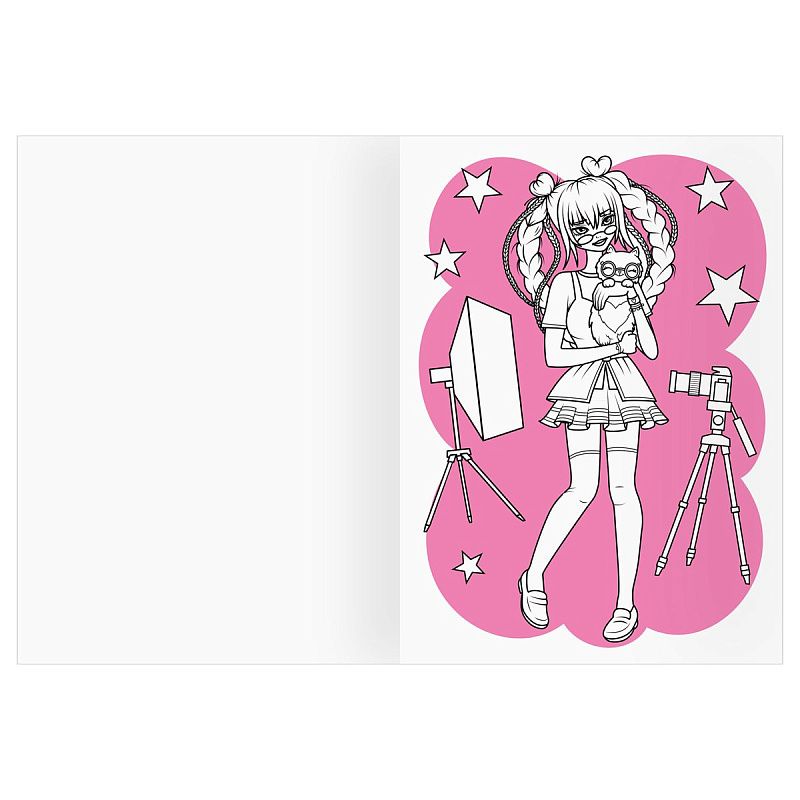 Раскраска А4 ТРИ СОВЫ "Аниме. Модный показ", 16стр., цветной фон