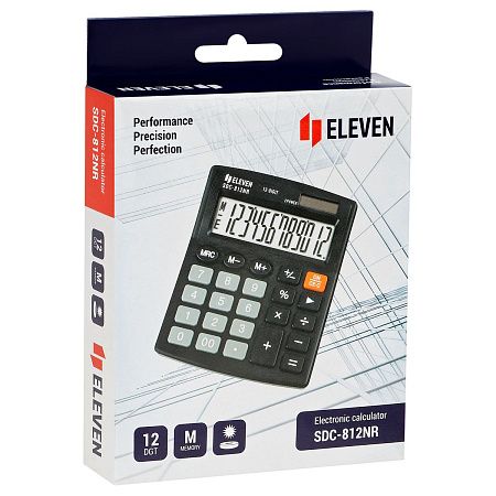 Калькулятор настольный Eleven SDC-812NR, 12 разрядов, двойное питание, 127*105*21мм, черный