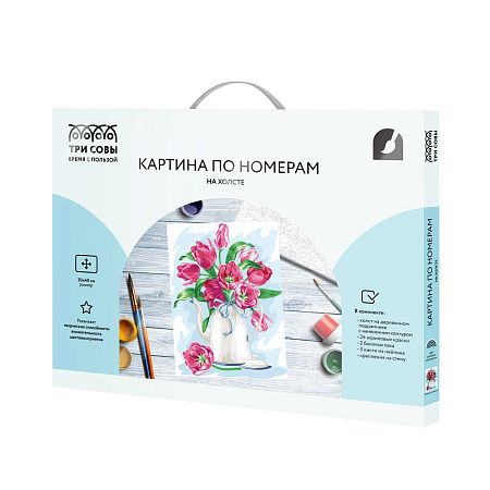 Картина по номерам на холсте ТРИ СОВЫ "Розовые тюльпаны", 30*40, с акриловыми красками и кистями