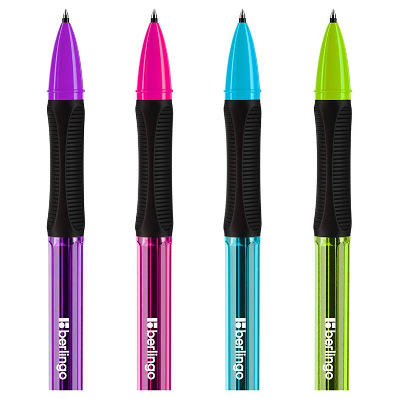 Ручка гелевая Berlingo "Tribase Gel grip neon" черная, 0,5мм, грип 