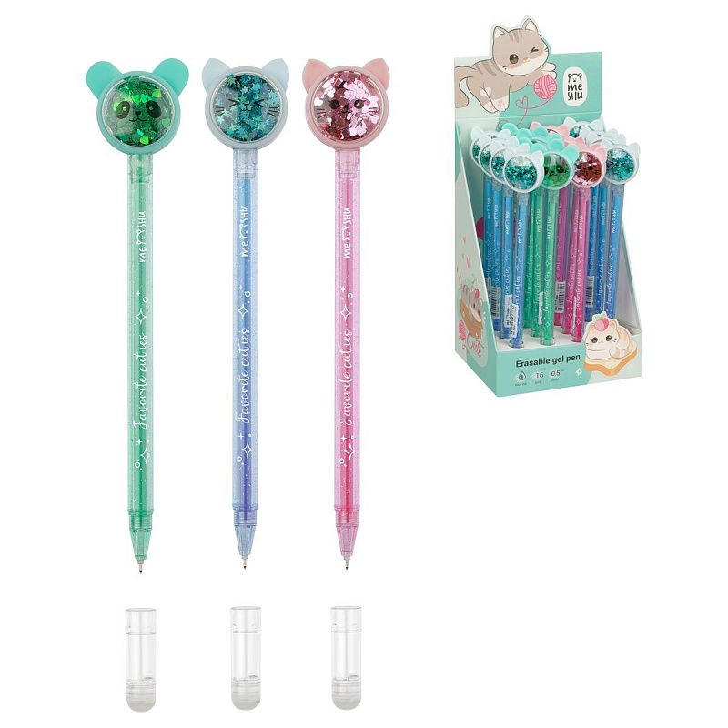 Ручка гелевая стираемая MESHU "Funny smile" синяя, 0,5мм, корпус ассорти, с топпером