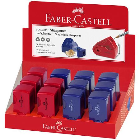 Точилка пластиковая Faber-Castell "Sleeve Mini" 1 отверстие, контейнер, красная/синяя 