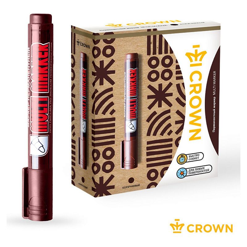 Маркер перманентный Crown "Multi Marker" коричневый, пулевидный, 3мм 
