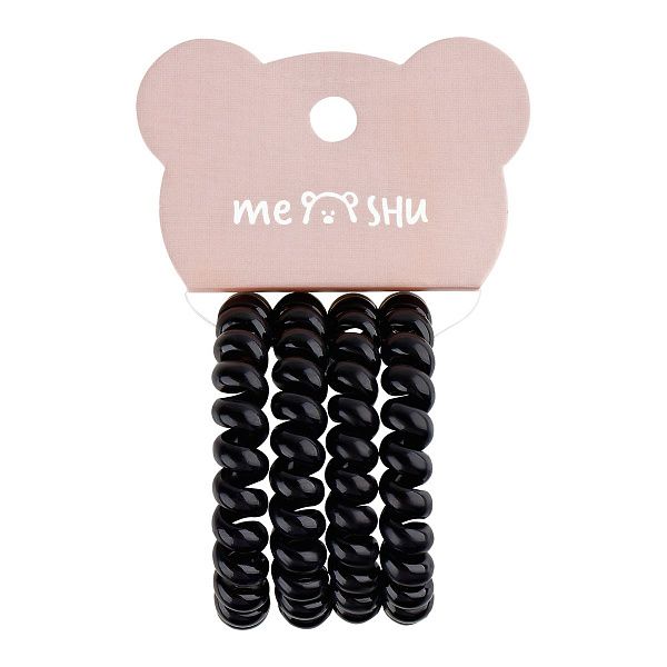 Резинки для волос MESHU, пружинки, черные, 4шт., диаметр 4,5см, европодвес
