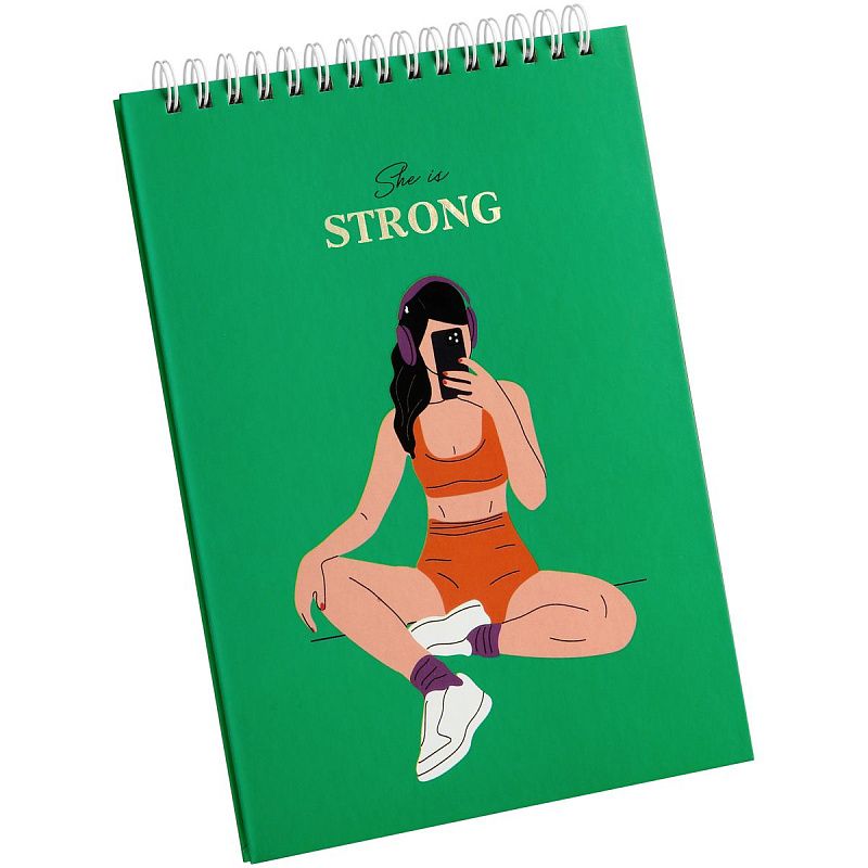 Блокнот А5 80л. на гребне BG "She is", твердая обложка, матовая ламинация, выб. лак, тиснение фольгой