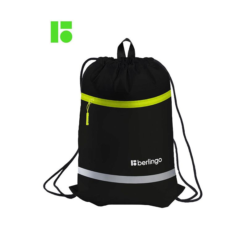 Мешок для обуви 1 отделение Berlingo "Basic yellow", 360*460мм, светоотражающая лента, карман на молнии 