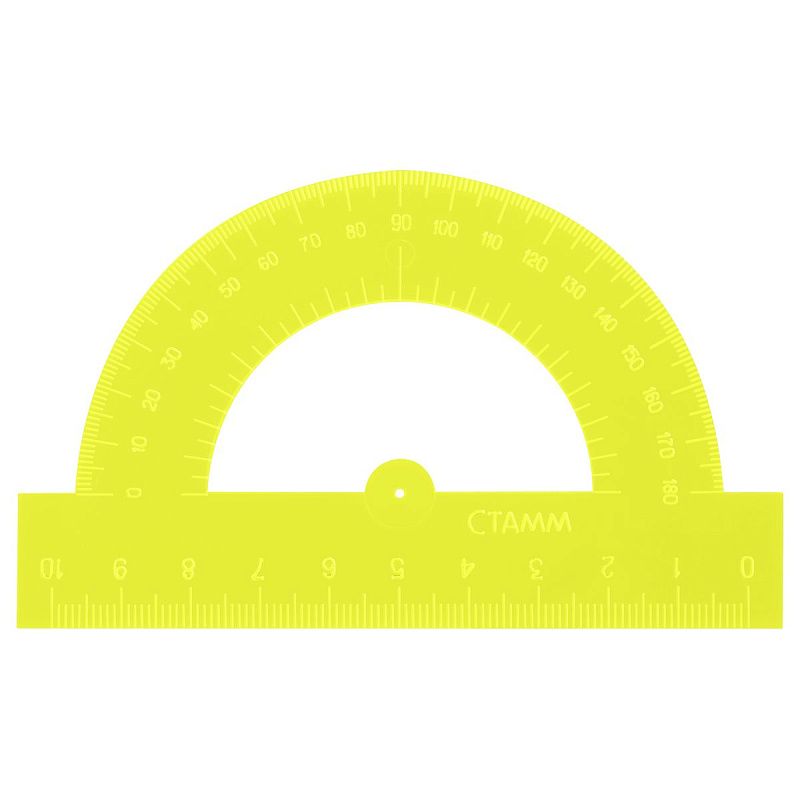 Транспортир 10см, 180° СТАММ, пластиковый, отливная шкала, прозрачный, неоновые цвета, ассорти 