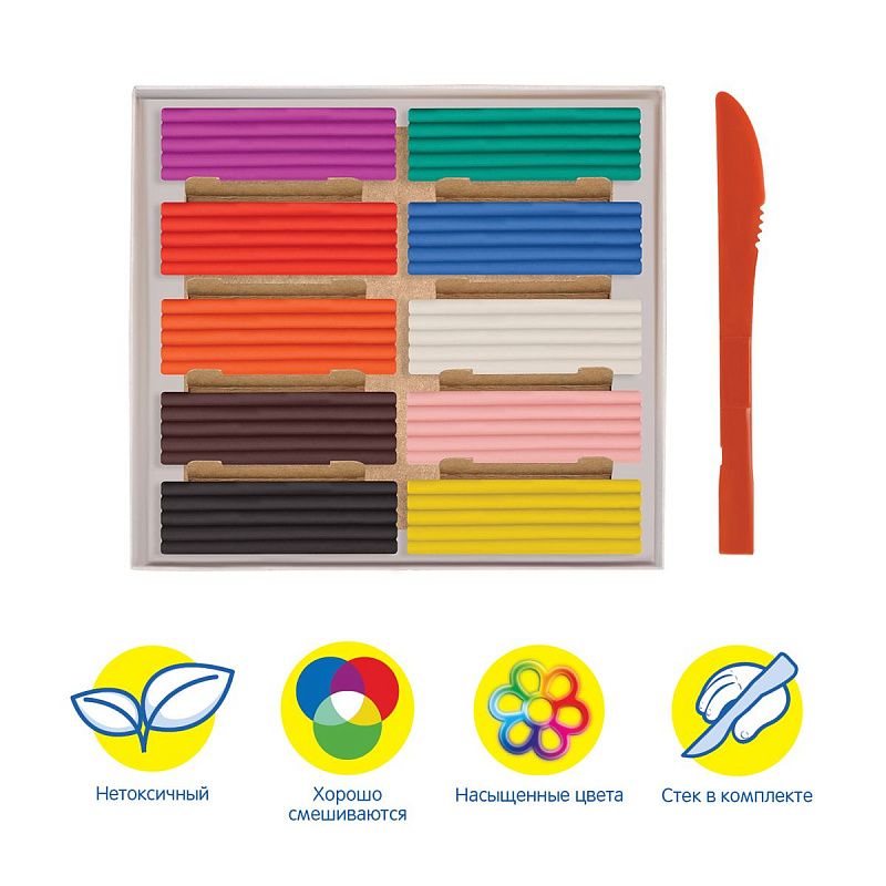 Пластилин Мульти-Пульти "Енот в сказке", 10 цветов, 120г, со стеком, картон