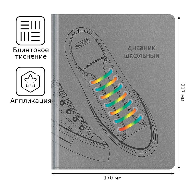 Дневник 1-11 кл. 48л. (твердый) BG "Sneakers", термотиснение, декоративные полноцветные ПВХ-шармы