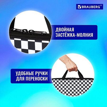 Папка на молнии с ручками BRAUBERG А4, 1 отделение, полиэстер, 20 мм, "Black and white", 272172 