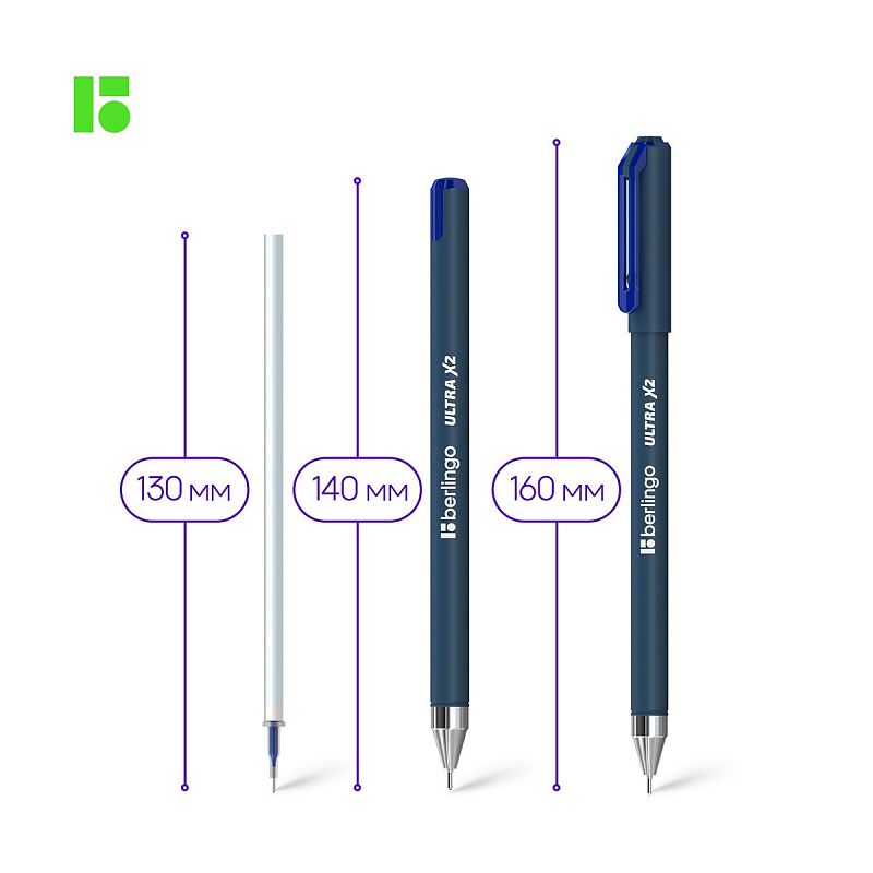 Ручка шариковая Berlingo "Ultra X2" синяя, 0,7мм, игольчатый стержень 