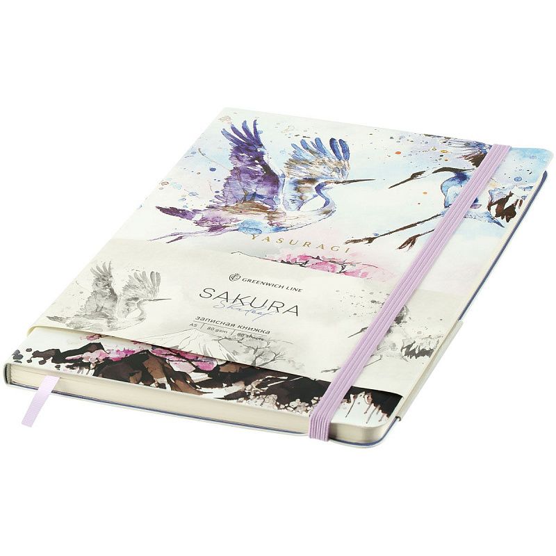 Записная книжка А5 80л. ЛАЙТ, кожзам, Greenwich Line "Sakura. Shadoof", с резинкой, тиснение фольгой, блок в линию