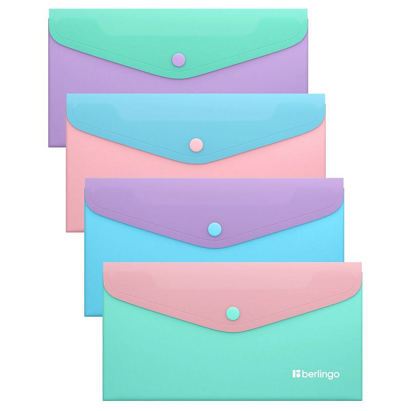 Папка-конверт на кнопке Berlingo "Haze" C6, 200мкм, софт-тач, с цветным клапаном, ассорти