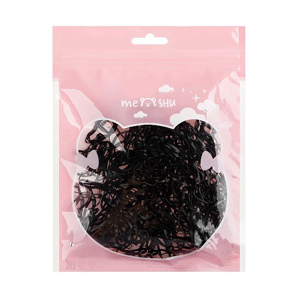 Резинки для волос MESHU, черные, 300шт., европодвес