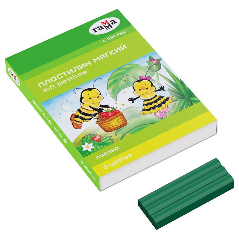 Пластилин восковой мягкий Гамма "Пчелка", 08 цветов, 120г, со стеком, картон. упаковка