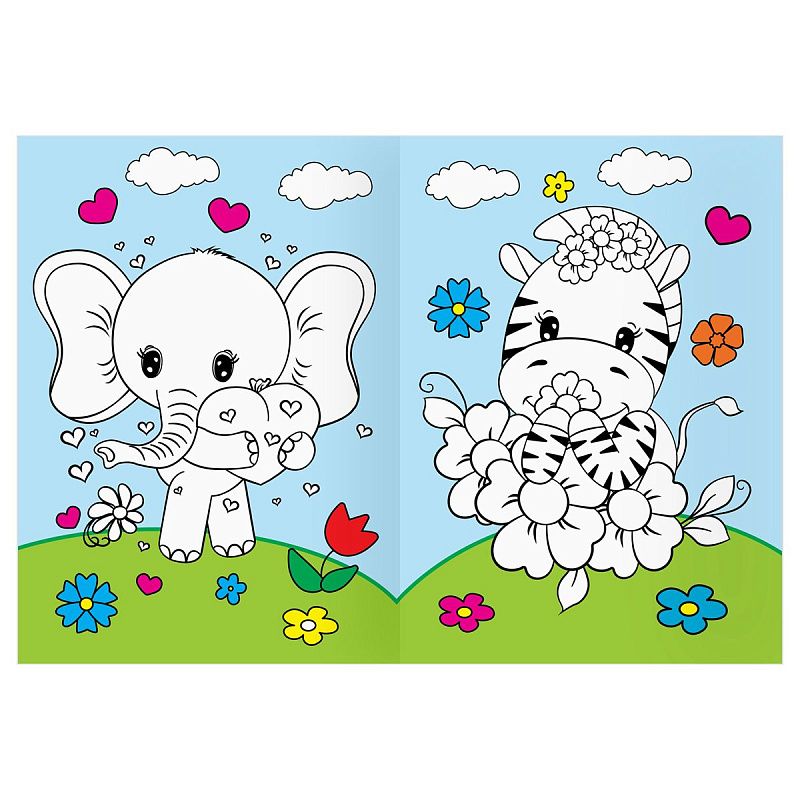 Раскраска А4 ТРИ СОВЫ "Животные в стиле kawaii", 16стр., цветной фон