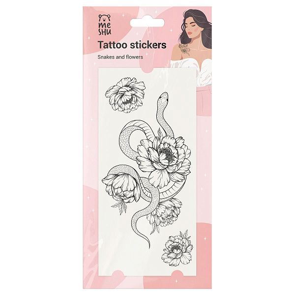 Наклейка-тату MESHU, "Snakes and flowers", 8*17см, инд. уп., европодвес