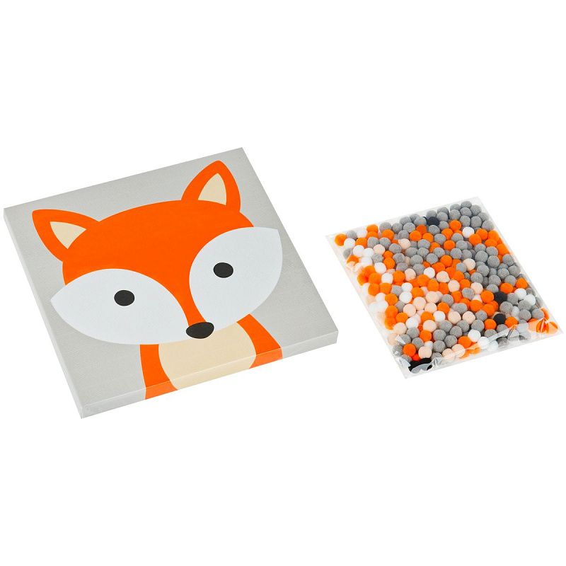 Аппликация помпонами ТРИ СОВЫ "Лисичка", 20*20см на подрамнике, картонная коробка