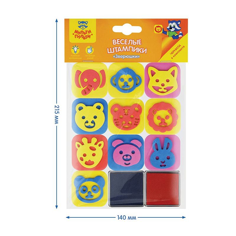 Набор штампиков для творчества Мульти-Пульти "Зверюшки", EVA, 10шт., с чернилами