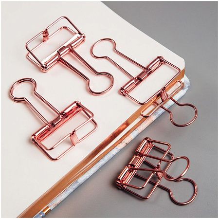 Зажимы для бумаг 32мм, Meshu "Rose Gold", 4шт., пакет с европодвесом