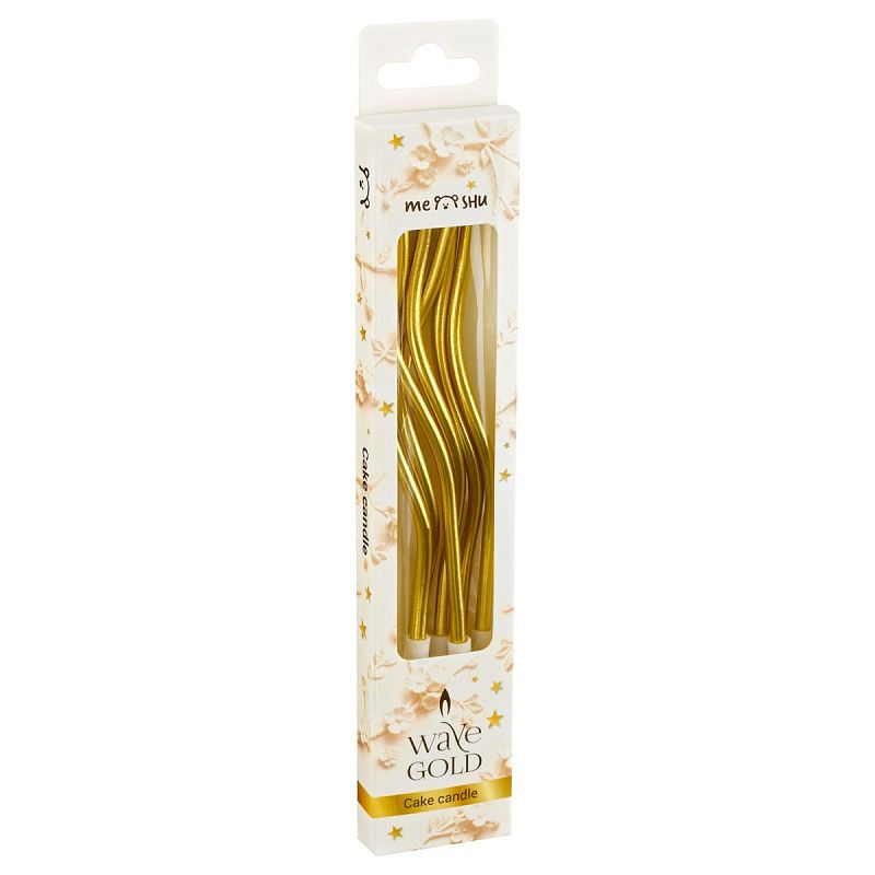 Свечи для торта с держателями MESHU "Wave gold", 13см, 6шт