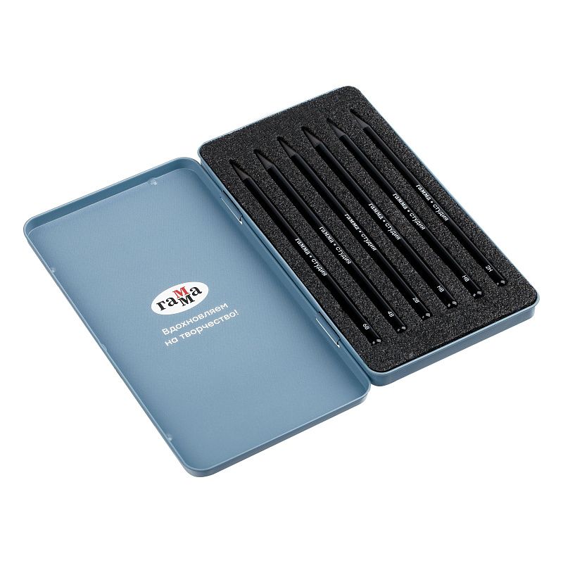 Набор карандашей цельнографитных ч/г Гамма "Студия" 6шт., 6B-2H, метал. упаковка 